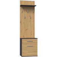 Vioni - Garderobenmöbel für den Eingangsbereich - Wandgarderobe mit Regal - 5 Haken - Schublade + Aufbewahrungsmöbel von TOPESHOP