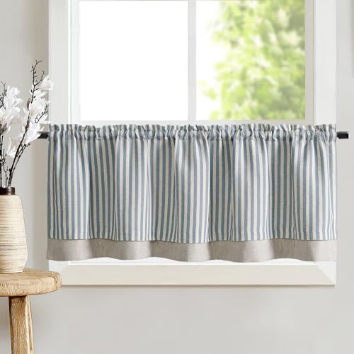 TOPICK Doppellagige Leinen Scheibengardine Streifen Küche Vorhang Klein Fenstervorhang Blickdicht Gestreift Gardine Verdunklung Landhaus Bistrogardine für Esszimmer 1 Stück 125x45cm Blau auf Beige TOPICK Doppellagige Leinen Scheibengardine Streifen Küche Vorhang Klein Fenstervorhang Blickdicht Gestreift Gardine Verdunklung Landhaus Bistrogardine für Esszimmer 1 Stück 125x45cm Blau auf Beige von TOPICK