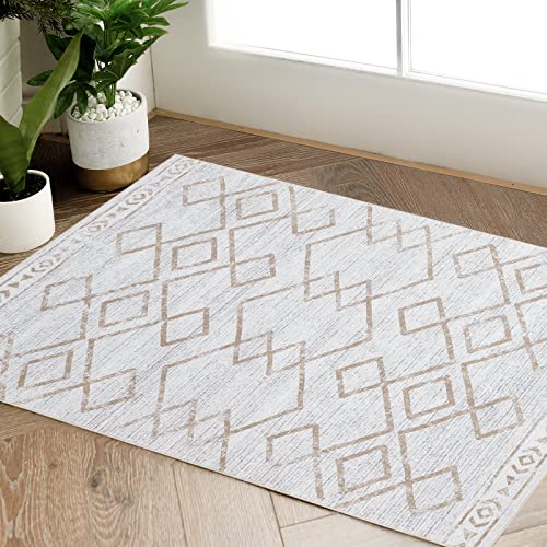 TOPICK Fußmatte 60 x 90 cm Eingangsbereich Teppich Taupe Weicher Kurzflor Teppich Innenmatte Geometrischer Druck Bodenbelag Dünn Leicht Teppich rutschfest für Badezimmer Schlafzimmer Küche Esszimmer von TOPICK