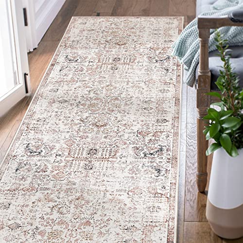 TOPICK Läufer Teppich 60x180cm Teppiche Vintage Teppichläufer Flur Innenbereich Teppich Retro Faltbar Dünner Teppich Rot Multi Floral Boho Läufer rutschfeste Badezimmer Küche Schlafzimmer Wohnzimmer von TOPICK