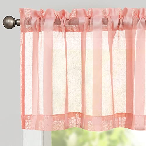 TOPICK Sheer Scheibengardinen mit Tunnelzug Transparent Bistrogadine Landhaus Streifen Voile Küchenvorhang Gestreift Küchengardinen Paarig für Badezimmer Klein Fenster 130cm x 35cm(BxH) Rosa von TOPICK