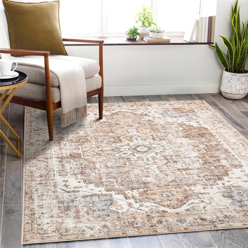 TOPICK Ziegelrot Läufer Flur Teppich Waschbar Superdünne Vintage Kurzflor Orientalischer Lang Küchenteppich Schlafzimmer Wohnzimmer Esszimmer Büro Faltbar Flower Teppichläufer Rot 90x150cm von TOPICK