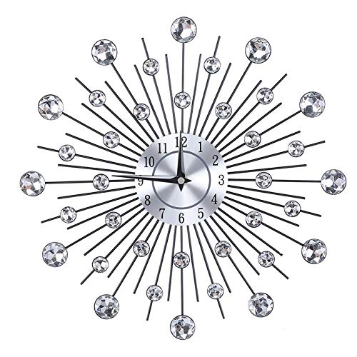 Wanduhr,Sparkling Bling Metallic-Silber Blumen-Wanduhr für Wohnzimmer-Büro(Runde Blume) von TOPINCN