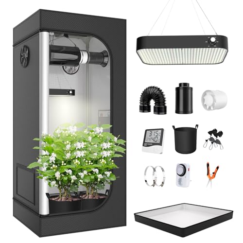 TOPRON Growzelt Komplettset Anbau Set mit LED Vollspektrum Lampe Dimmbar, 80 * 80 * 180cm, mit Ventilator, Abluft Aktivkohlefilter, Anzucht Gewächshaus, Tent Complete Set, Zeltboden (80 * 80 * 180cm) von TOPRON