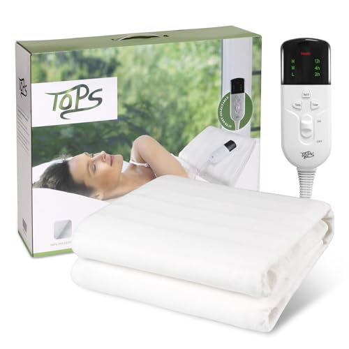 TOPS Elektrodecke Doppelt beheizte Unterdecke 160 x 140cm, 3 Wärmeeinstellungen, 3 Stufen Auto-Off Timer, Überhitzungsschutz, Maschinenwaschbar, Warmer Polyester Bettwärmer von TOPS