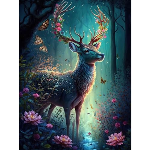 TOSTOG Diamond Painting für Erwachsene Anfänger,Hirsch und Wald 5D Diamant Painting Kits Bilder für Erwachsene,DIY Full Drill Diamant Malerei Set 30x40cm für Wanddekor von TOSTOG