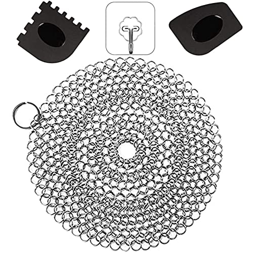 Gusseisenreiniger aus Edelstahl 316 Ringreiniger Dutch Oven Gusseisen Reiniger Reinigungsset mit Schaber zum Reinigen Grillpfannen Dutch Oven Zubehör von TOTONY