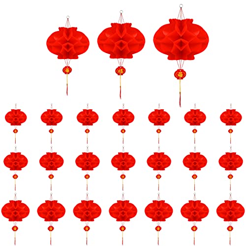 24 Stück 20/25/30 cm Rote Chinesische Laternen, Chinesische Lampions Fliegen mit Fu Charakter Dekorationen Festivaldekoration für das Chinesische Neujahr Frühlingsfest Partydekoration von TOYMIS