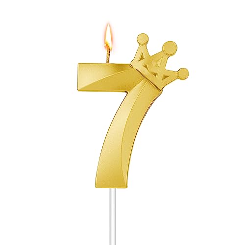 Zahlen Geburtstagskerzen, 3D-Zahlenkerze mit Krone Geburtstagskerzen Nummer Kuchendekorationskerze für Hochzeit Geburtstag Party Dekoration für Kinder und Erwachsene(Gold, 7) von TOYMIS