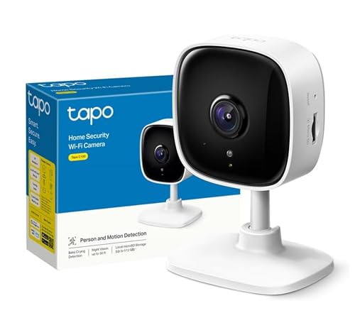 Tapo TP-Link C100 WLAN IP Kamera Überwachungskamera Innen (1080p-Auflösung, 2-Wege-Audio, Nachtsicht zu 9m, bis zu 128 GB lokaler Speicher auf SD Karte, kompatibel mit Amazon Alexa) Weiß von Tapo