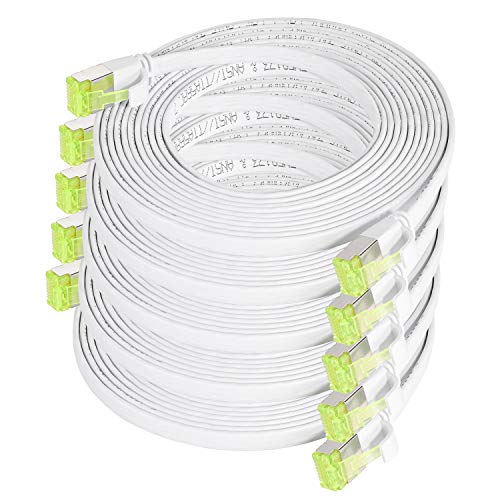 TPFNet 5er Pack CAT.7 hochwertiges Premium Netzwerkkabel flach mit RJ45 Anschluss | LAN Kabel | 3m | weiß |Abschirmung durch U/FTP | kompatibel mit Router, Modem, Switch von TPFNet