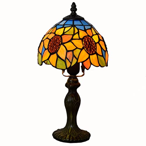 TPWEWRX 8in Sunflower Tiffany-Stil Tischlampe E27 Retro Art Deco Schlafzimmer Nachttischlampe Buntglas Lampenschirm Wohnzimmer Restaurant Antike Dekoration Tischleuchte von TPWEWRX