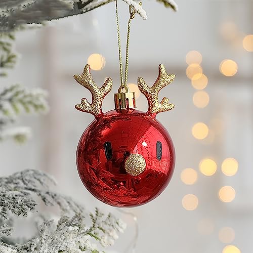 2 Stück Weihnachtskugeln, Ornamente, Elch, Disign, Bruchsichere Weihnachtskugel, Weihnachtsbaumdekoration, Kugelanhänger in Gold und Rot, Spiegelkombination für Hochzeit, Weihnachtsfeier(A1 rot) von TREETDOBV