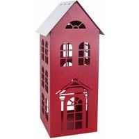 Trendline - Windlicht Metall Haus 45 x 19 cm rot-weiß von TRENDLINE