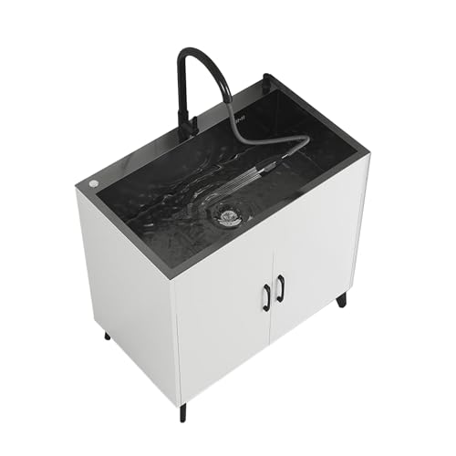 Küchenschrank Unterschrank mit Edelstahlspüle Restaurantschrank Arbeitsschrank Spülenunterschrank Waschbeckenschrank 2 Türen(75X45cm/29.5X17.7in,White) von TRGCJGH