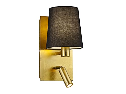TRIO Beleuchtung Kleine LED Designklassiker Wandleuchte Gold mit Stoffschirm Schwarz rund & schwenkbarer Leselampe von TRIO Beleuchtung