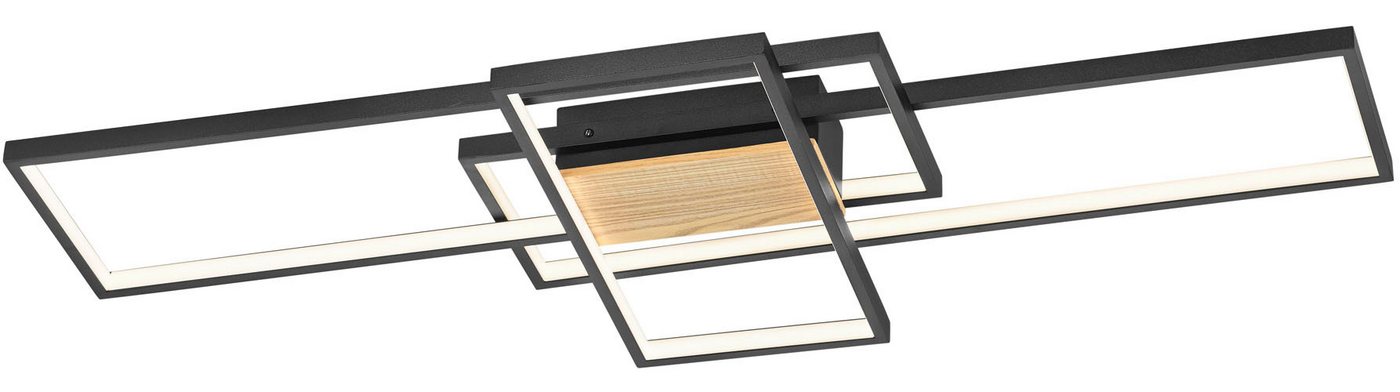 TRIO Leuchten LED Deckenleuchte TUCSON, Deckenlampe 3-Stufen dimmbar Wandmontage + Deckenmontage mögl, Dimmfunktion, LED fest integriert, Warmweiß, Metall schwarz + Holzoptik, 104 x 42 cm LED warmweiß 3000K 4400 Lumen von TRIO Leuchten