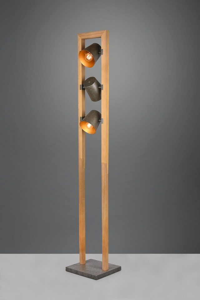 TRIO Leuchten Stehlampe Bell, Leuchtmittel wechselbar, ohne Leuchtmittel, Warmweiß, 3-flammig mit Schirmen in Glocken-Optik, Holz-Nickel-Antik Kombination von TRIO Leuchten