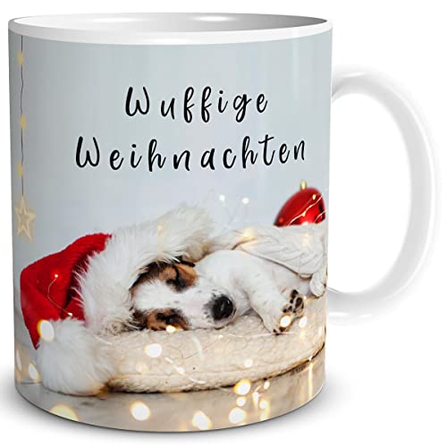 TRIOSK Tasse Hund Wuffige Weihnachten mit Weihnachtsmotiv Hunde Spruch Hundemotiv Geschenk lustig für Hundebesitzer Hundeliebhaber von TRIOSK