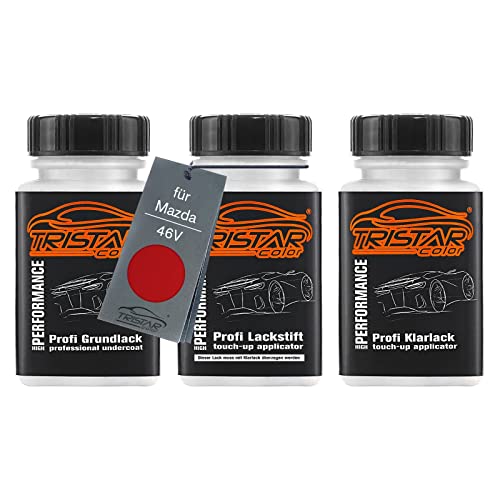 TRISTARcolor Autolack Lackstift Set für Mazda 46V Soul Red Crystal Metallic Grundlack Basislack Klarlack je 50ml von TRISTARcolor