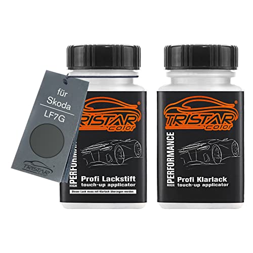 TRISTARcolor Autolack Lackstift Set für Skoda LF7G Seda Titan Metallic/Titangrey Metallic Basislack Klarlack je 50ml von TRISTARcolor