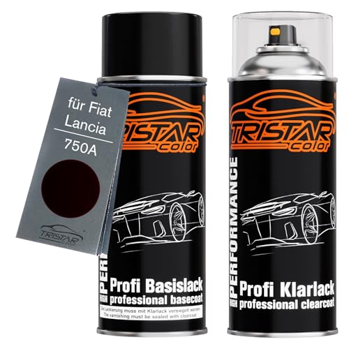 TRISTARcolor Autolack Spraydosen Set für Fiat/Lancia 750A Nero Rubacuori Metallic/Progressive Black Metallic Basislack Klarlack Sprühdose 400ml von TRISTARcolor