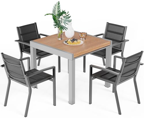 TRIUMPHKEY Gartenmöbel Set für 4~6 Personen,Aluminium Sitzgruppe 4+1,4 Stapelbare Gartenstühle und EIN Dehnbarer Gartentisch,Geeignet für Balkone, Höfe, Terrassen, Gärten von TRIUMPHKEY