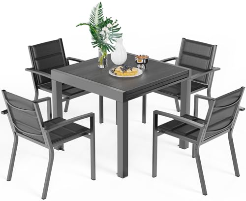 TRIUMPHKEY Gartenmöbel Set für 4~6 Personen,Aluminium Sitzgruppe 4+1,4 Stapelbare Gartenstühle und EIN Dehnbarer Gartentisch,Geeignet für Balkone, Höfe, Terrassen, Gärten von TRIUMPHKEY