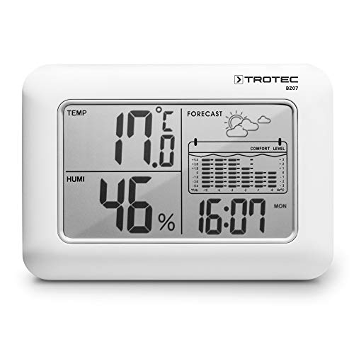 TROTEC BZ07 Wetterstation 6-in-1-Kombigerät mit Innenraum-Klimawerten, Wettertrend, 12-Stunden-Temperaturstatistik, Wohlfühlindikator, Zeit-/Datumsanzeige und Digitalwecker BZ von TROTEC