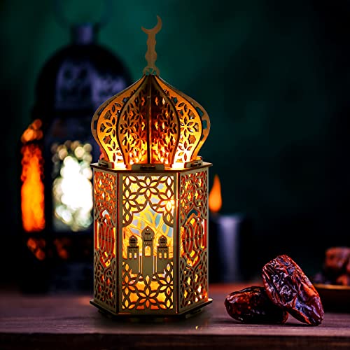 TSLBW Ramadan Dekorationen Eid Crafts Nachtlicht Dekorationen Tischlampe Holz Nachtlichter Laterne für Home Festival Party Ramadan Mubarak Party Dekorationen (A) von TSLBW