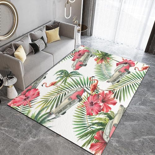 TSMMB Flamingo Tropischer Dschungel Teppich Wohnzimmer Kurzflor Modern 50X80 Teppich Kinderzimmer Junge Schlafzimmer Flauschig Waschbar Anti-Rutsch Fußmatte,A6 von TSMMB