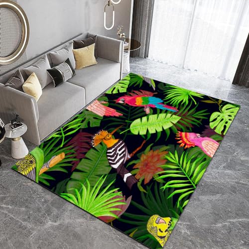 TSMMB Flamingo Tropischer Dschungel Teppich Wohnzimmer Kurzflor Modern 50X80 Teppich Kinderzimmer Junge Schlafzimmer Flauschig Waschbar Anti-Rutsch Fußmatte,A9 von TSMMB