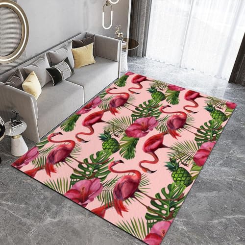 TSMMB Flamingo Tropischer Dschungel Teppich Wohnzimmer Kurzflor Modern 50X80 Teppich Kinderzimmer Junge Schlafzimmer Flauschig Waschbar Anti-Rutsch Fußmatte,B23 von TSMMB