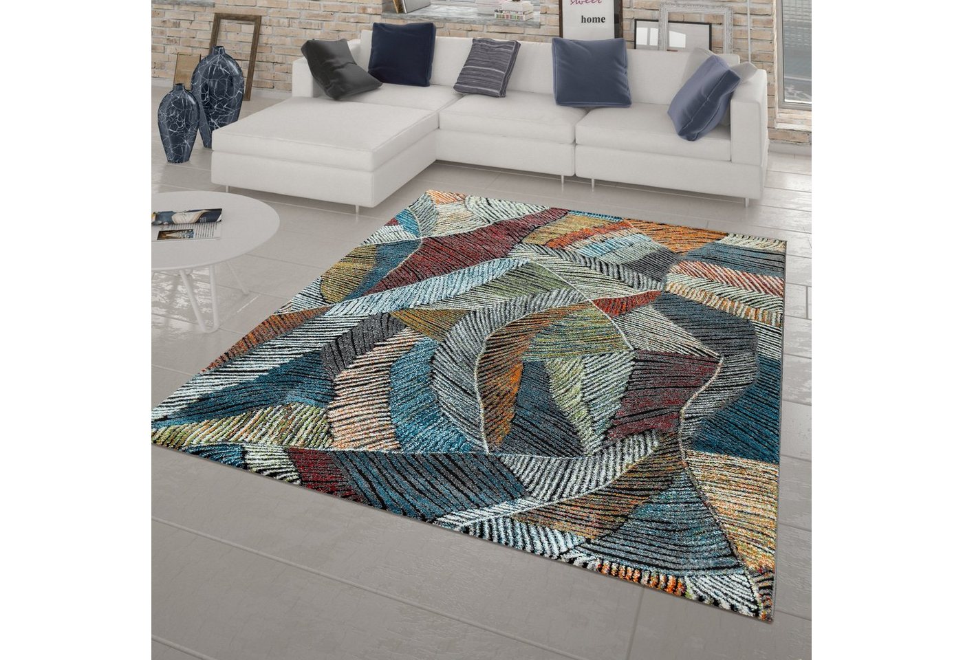 Teppich Wohnzimmer-Teppich Kurzflor Mit Kreide-Design Pastellfarben 3-D-Look, TT Home, Läufer, Höhe: 17 mm von TT Home