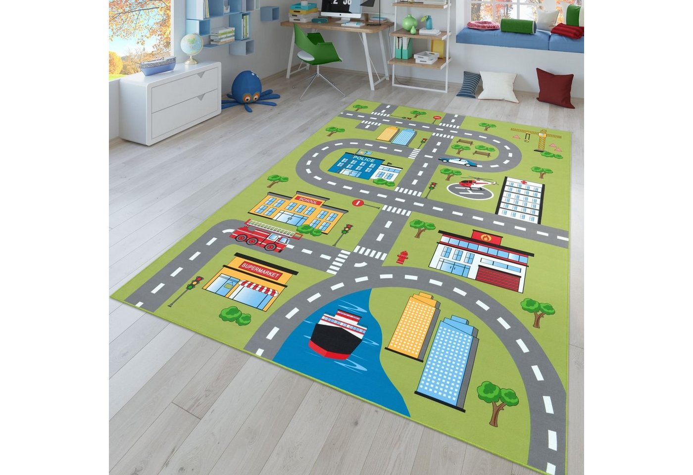 Kinderteppich Kinderteppich Spielteppich Für Kinderzimmer Mit Straßen-Muster, TT Home, Läufer, Höhe: 4 mm von TT Home