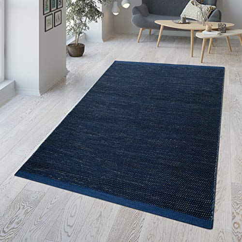 TT Home Handgewebter Teppich Aus Woll-Baumwoll-Mischung Wabenmuster Schwarz Beige Blau, Größe:60x110 cm von TT Home