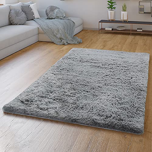 TT Home Wohnzimmer Teppich Hochflor Langflor Schlafzimmer Modern Plüschig Unifarben, Farbe: Grau 2, Größe:120x170 cm von TT Home