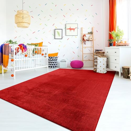 TT Home Teppich Kinderzimmer Waschbar rutschfest Kinderteppich Junge Mädchen Weich Pastell, Farbe: Rot, Größe:80x150 cm von TT Home