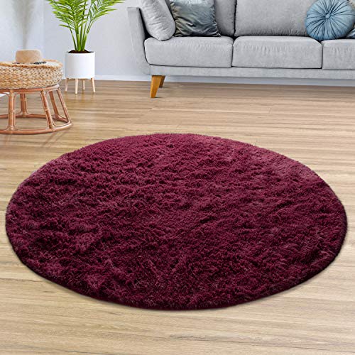 TT Home Teppich Wohnzimmer Hochflor Langflor Weich Soft Modernes Einfarbiges Design, Farbe:Violett, Größe:120 cm Rund von TT Home