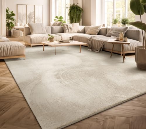 TT Home Teppich Wohnzimmer Kurzflor Einfarbig Modernes Design Waschbar, Farbe:Creme, Größe:100x200 cm von TT Home