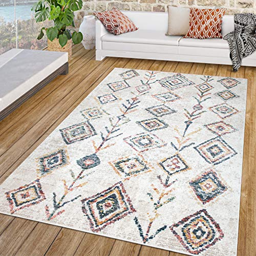 TT Home Wohnzimmer Teppich Kurzflor Wohnzimmerteppich Vintage Rauten Boho Ethno Design, Farbe:Bunt 2, Größe:80x150 cm von TT Home