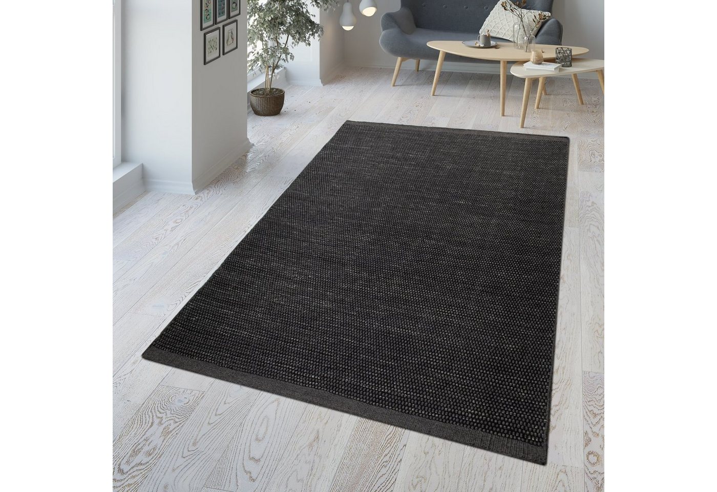 Teppich Handgewebter Teppich Aus Woll-Baumwoll-Mischung Wabenmuster, TT Home, Läufer, Höhe: 12 mm von TT Home