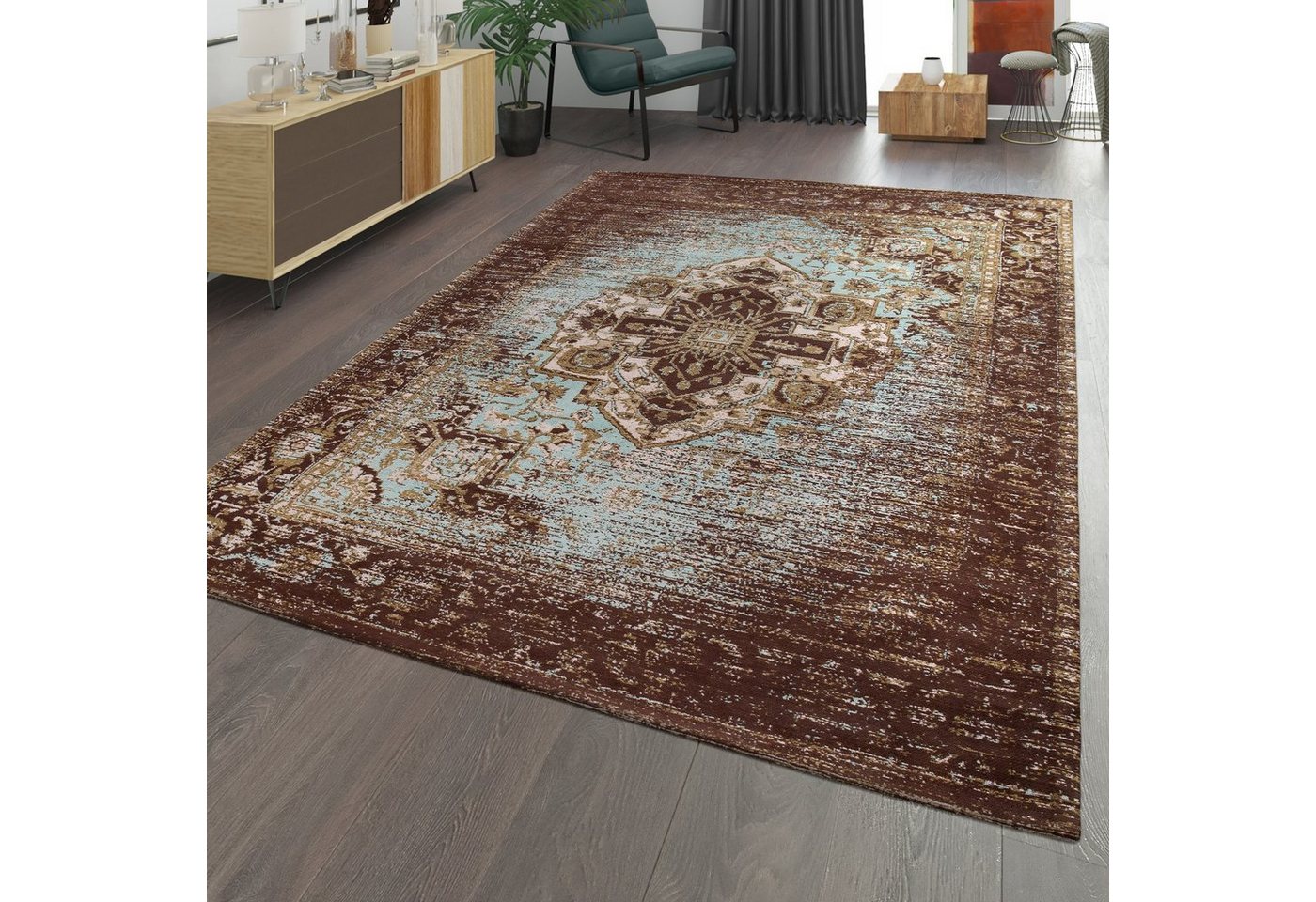 Teppich Moderner Kurzflor Teppich mit Orientalischem Muster, TT Home, Läufer, Höhe: 11 mm von TT Home
