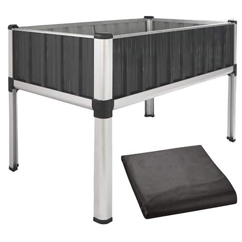 TTL GARDEN Superior XL 112x60x80cm Hochbeet aus Metall - Anthrazit-Silber Alu + Stahl verzinkt & lackiert - Frühbeet Pflanzkasten Kräuterbeet Blumenbeet Blumenkasten für Garten Balkon Terrasse von TTL GARDEN