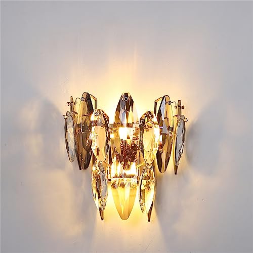 TTNAO Kristall Wandleuchten E14-Lampe Halter Luxuriös Gold Led Nachttischwand Hell Indoor Flur Treppenbeleuchtung Moderne Wandleuchte für Schlafzimmer Wohnzimmer Badezimmer Korridor,2-Flammig von TTNAO