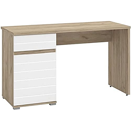 TUCO Schreibtisch, Holz, Eichengrau und weiß lackiert glänzend, Medidas: 130cm(Ancho) x 50cm(Largo) x 75,5cm(Alto) von TUCO