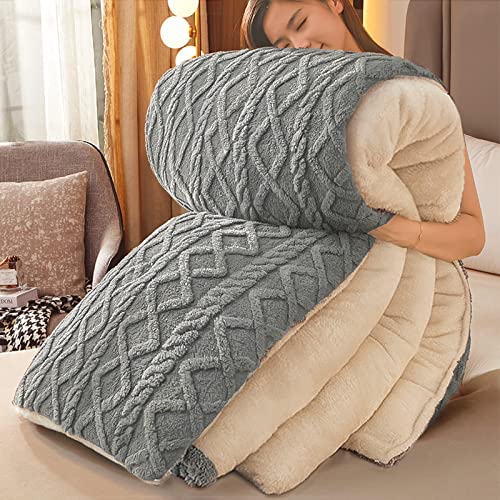 TUCVZVO Dicke Decke Winter, Dicke Bettdecke,Winter Steppdecke Dicker Lamm-Kaschmir,Quilt Winter, Flauschige Kaschmir-Steppdecken,Blanket for Bed Winter,Grau,150x200cm(4kg) von TUCVZVO