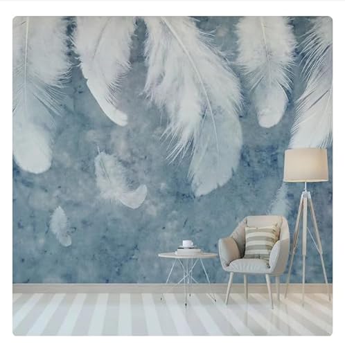 3D-Fototapete, blaue Aquarell-Feder, Wandkunst, Wandmalerei, Arbeitszimmer, Wohnzimmer, Schlafzimmer, Hintergrund, Heimdekoration, 400 x 280 cm (157,4 x 110,2 Zoll) von TUJU