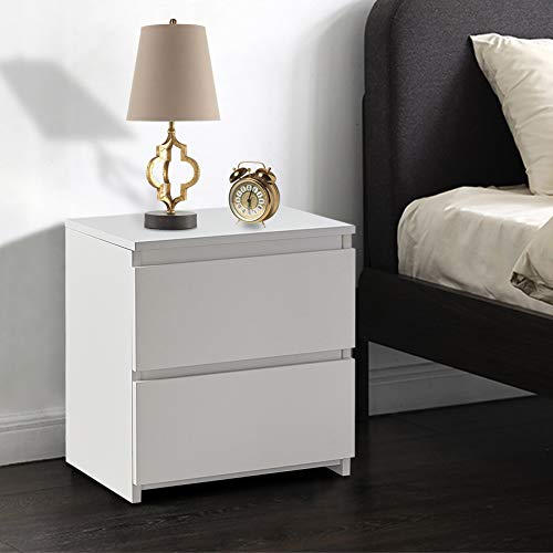 TUKAILAI Weiß Nachttisch mit 2 Schubladen aus Holz, Moderner Nachtschrank, Beistelltisch, Aufbewahrungseinheiten, Nachtkommode für Schlafzimmer, Wohnzimmer von TUKAILAI