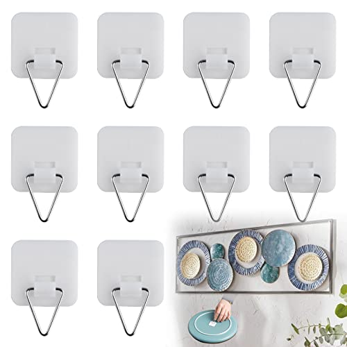 Bilderhaken Selbstklebend, Klebehaken Bilder, Vertikale Tellerhalter für Wand, Unsichtbare Selbstklebende Telleraufhänger, Für Zahlreiche Bereiche Wie Bad, Küche, Wohnzimmer, Weiß,10 PCS von TUKNN